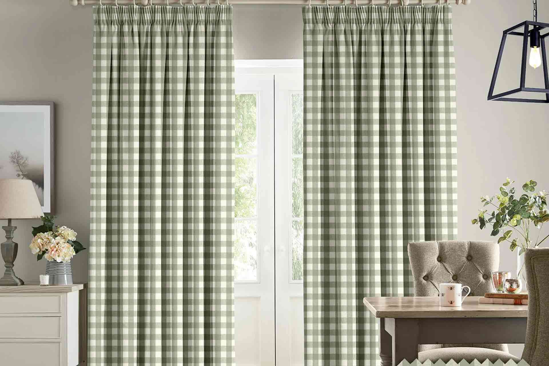 sage green gingham curtains