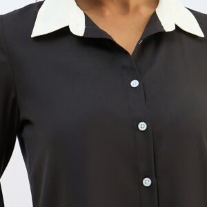 Women's Two-Tone Button-Up Shirt — Charcoal body with black contrast
