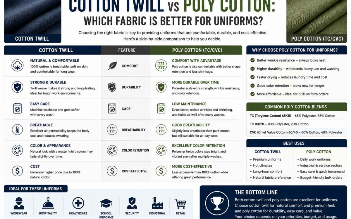 Cotton Twill vs Poly Cotton: Which Fabric Is Better for Uniforms?