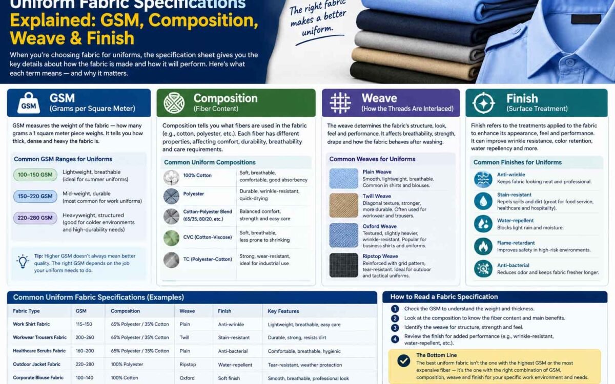 Uniform Fabric Specifications Explained: GSM, Composition, Weave & Finish