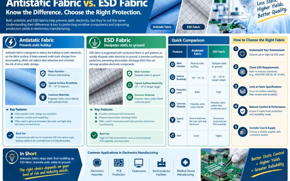 Antistatic Fabric vs ESD Fabric: Understanding the Differences and Choosing the Right Material for Electronics Manufacturing